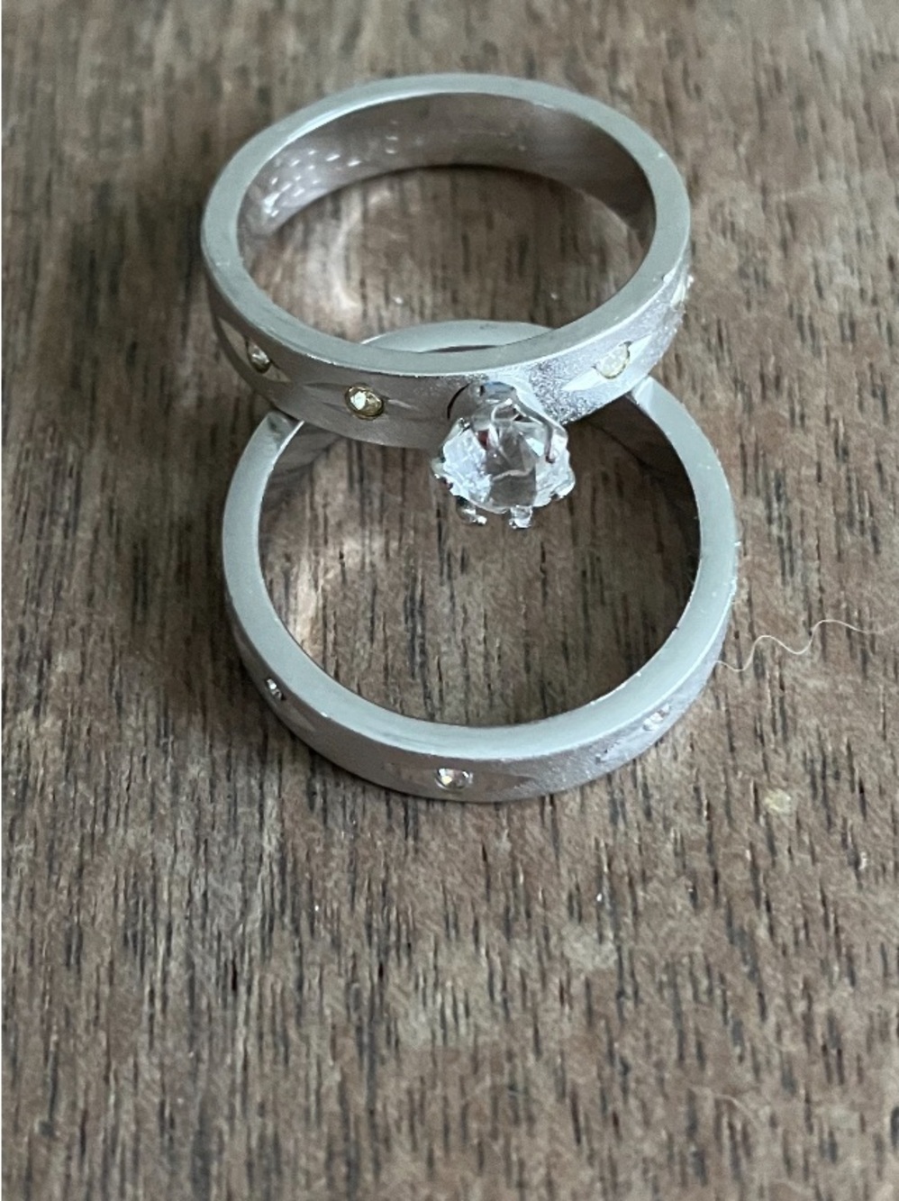 Silver-Tone Clear Crystal Solitaire Ring Set
